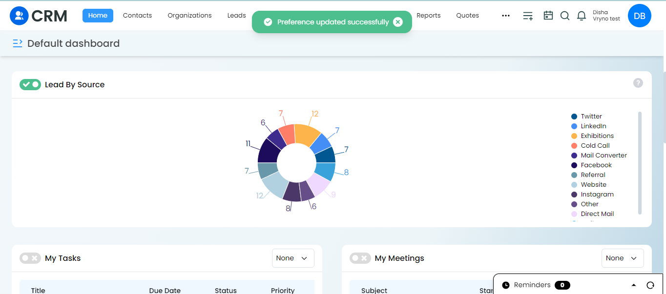 Dashboard widgets in CRM